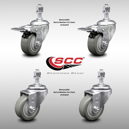 Service Caster 3.5 Inch SS Gray Poly 12mm Threaded Stem Caster Total Lock Brake SCC, 2PK SCC-SSTSTTL20S3514-PPUB-M1215-2-S-2